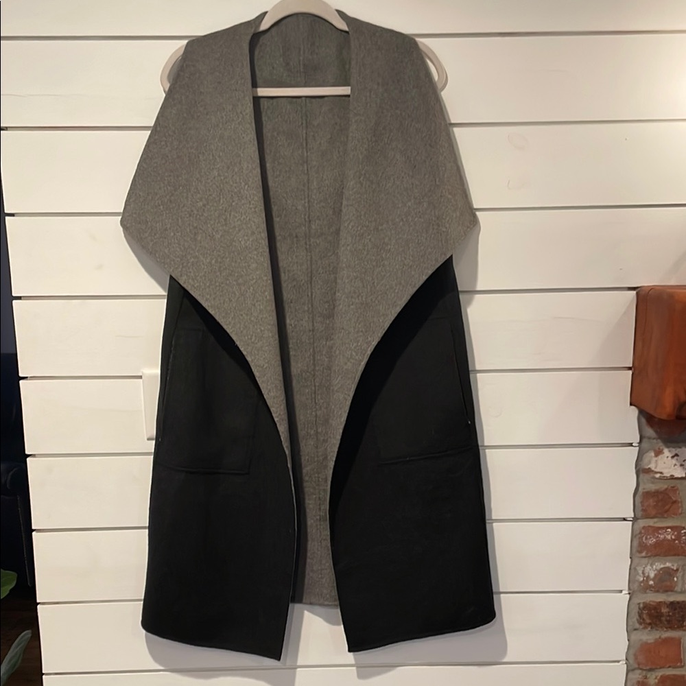 Gray and Black Open Front Vest